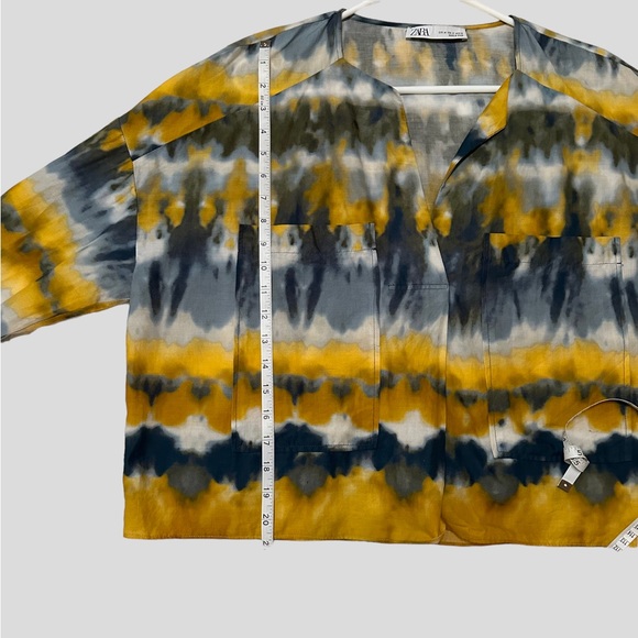 Zara yellow blue tie dye long sleeve oversized top size M - Picture 6 of 10